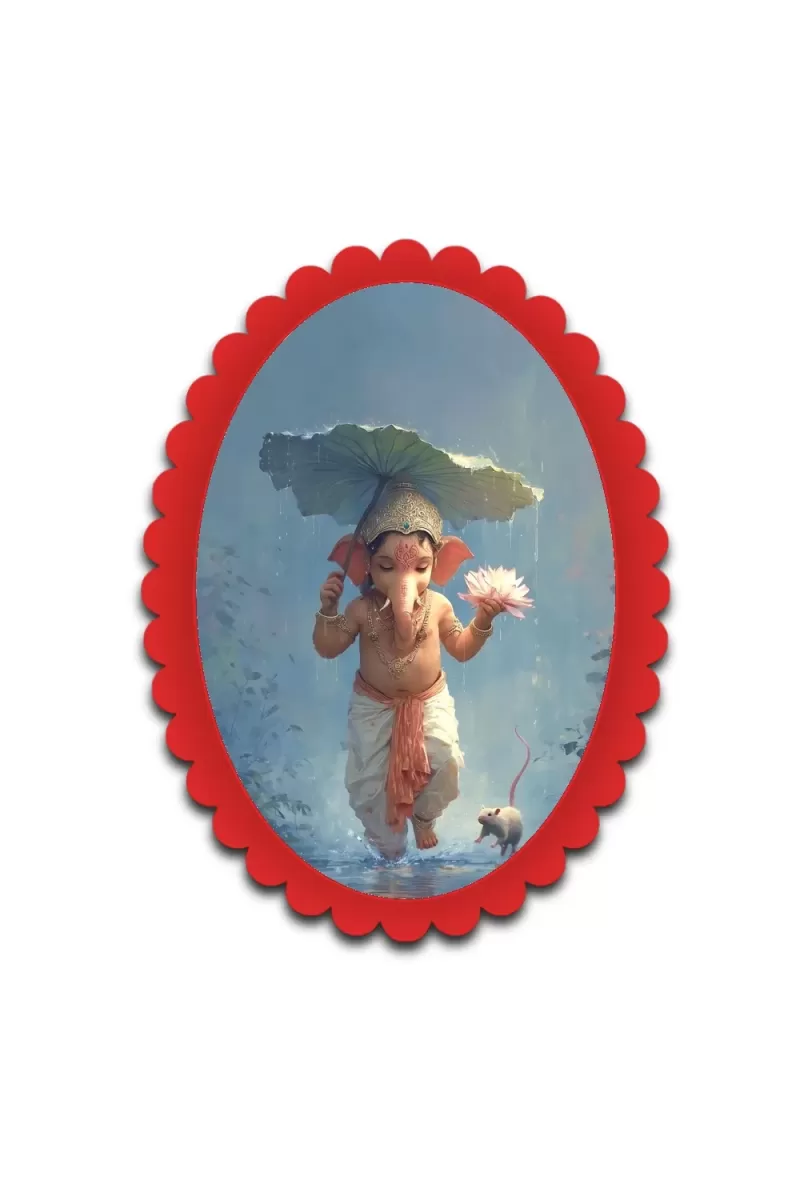 Ganesha Wall Decorative Showpiece 6 X 8 Inch | 4 MM MDF Wooden Glossy Sublimation Print | Back Hook Wall Hanging | Home Temple & Living Room Decor (F57740)