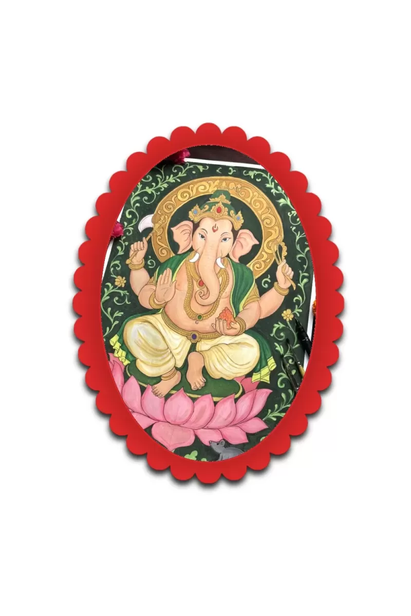 Ganesha Wall Decorative Showpiece 6 X 8 Inch | 4 MM MDF Wooden Glossy Sublimation Print | Back Hook Wall Hanging | Home Temple & Living Room Decor (F57748)