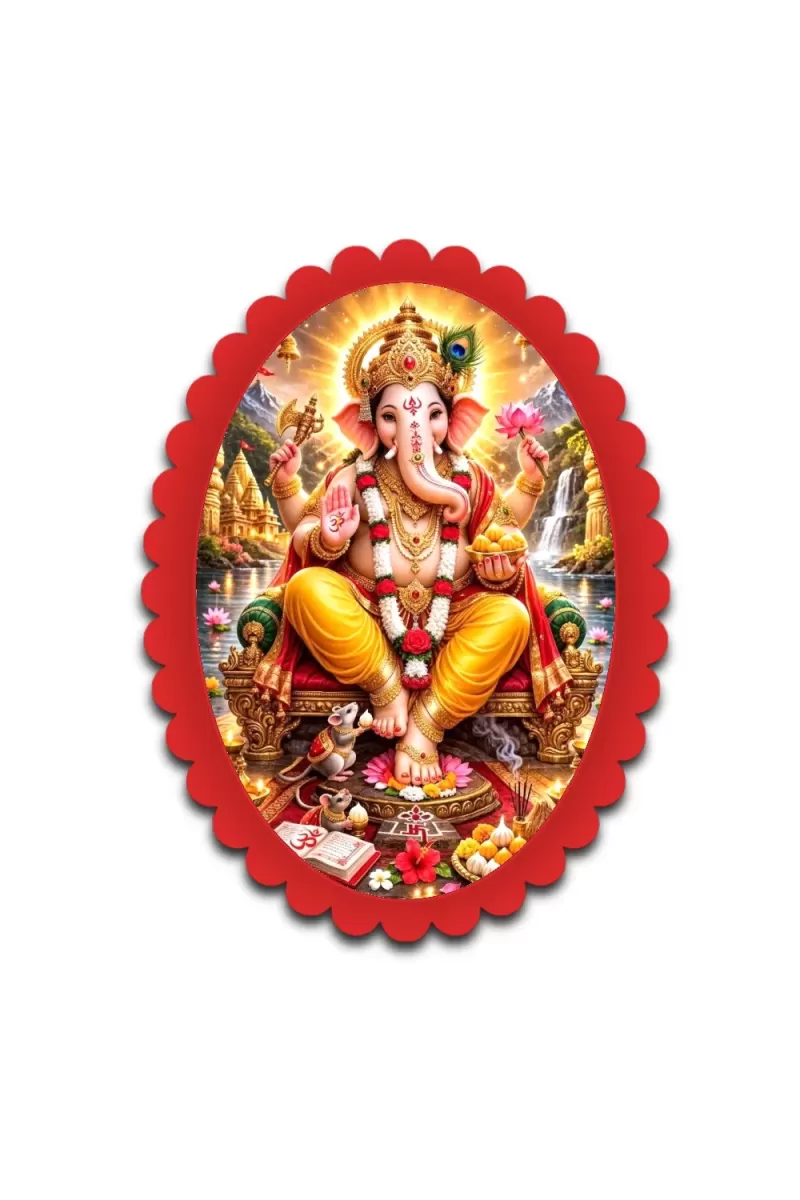 Ganesha Wall Decorative Showpiece 6 X 8 Inch | 4 MM MDF Wooden Glossy Sublimation Print | Back Hook Wall Hanging | Home Temple & Living Room Decor (F57749)
