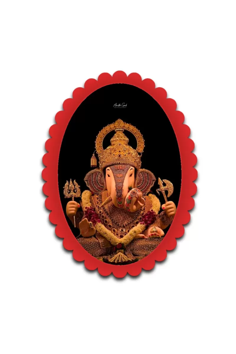 Ganesha Wall Decorative Showpiece 6 X 8 Inch | 4 MM MDF Wooden Glossy Sublimation Print | Back Hook Wall Hanging | Home Temple & Living Room Decor (F57751)