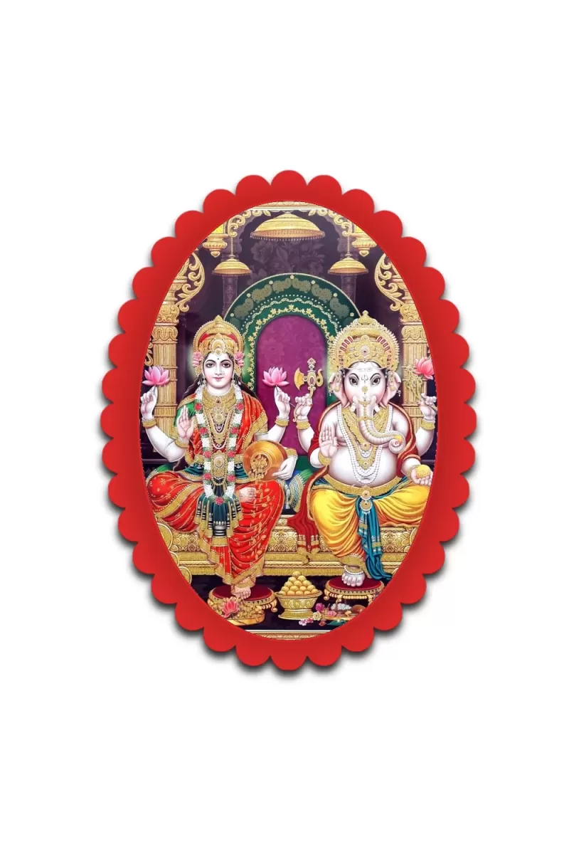 Lakshmi And Ganesha Wall Decorative Showpiece 6 X 8 Inch | 4 MM MDF Wooden Glossy Sublimation Print | Back Hook Wall Hanging | Home Temple & Living Room Decor (F57754)