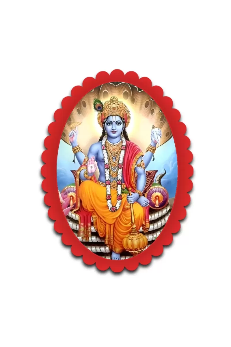 Vishnu Wall Decorative Showpiece 6 X 8 Inch | 4 MM MDF Wooden Glossy Sublimation Print | Back Hook Wall Hanging | Home Temple & Living Room Decor (F57763)