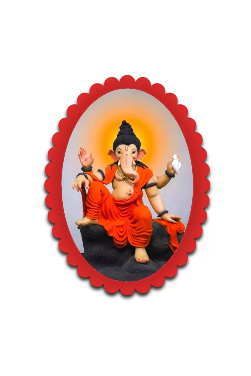 Ganesha Wall Decorative Showpiece 6 X 8 Inch | 4 MM MDF Wooden Glossy Sublimation Print | Back Hook Wall Hanging | Home Temple & Living Room Decor (F57768)