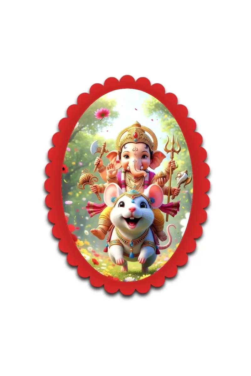Ganesha Wall Decorative Showpiece 6 X 8 Inch | 4 MM MDF Wooden Glossy Sublimation Print | Back Hook Wall Hanging | Home Temple & Living Room Decor (F57788)