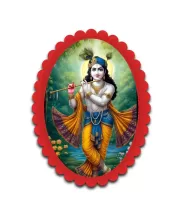 Krishna Wall Decorative Showpiece 6 X 8 Inch | 4 MM MDF Wooden Glossy Sublimation Print | Back Hook Wall Hanging | Home Temple & Living Room Decor (F57823)