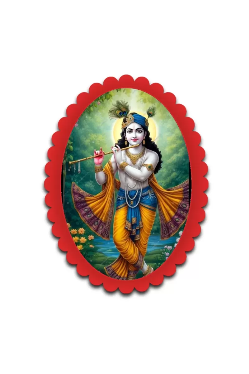 Krishna Wall Decorative Showpiece 6 X 8 Inch | 4 MM MDF Wooden Glossy Sublimation Print | Back Hook Wall Hanging | Home Temple & Living Room Decor (F57823)