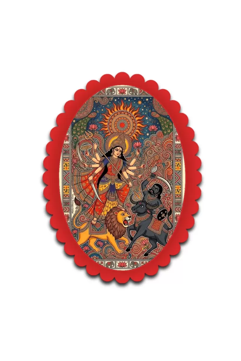 Durga Wall Decorative Showpiece 6 X 8 Inch | 4 MM MDF Wooden Glossy Sublimation Print | Back Hook Wall Hanging | Home Temple & Living Room Decor (F57826)