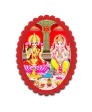 Lakshmi And Ganesha Wall Decorative Showpiece 6 X 8 Inch | 4 MM MDF Wooden Glossy Sublimation Print | Back Hook Wall Hanging | Home Temple & Living Room Decor (F57828)