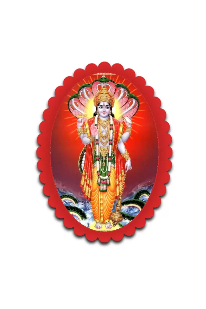 Vishnu Wall Decorative Showpiece 6 X 8 Inch | 4 MM MDF Wooden Glossy Sublimation Print | Back Hook Wall Hanging | Home Temple & Living Room Decor (F57838)