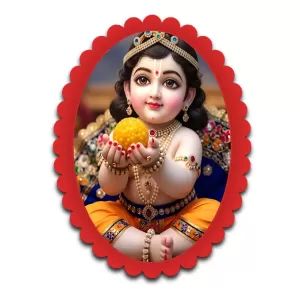 Lord Krishna Wall Decorative Showpiece 6 X 8 Inch | 4 MM MDF Wooden Glossy Sublimation Print | Back Hook Wall Hanging | Home Temple & Living Room Decor (F57842)