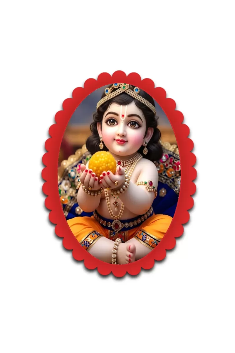 Lord Krishna Wall Decorative Showpiece 6 X 8 Inch | 4 MM MDF Wooden Glossy Sublimation Print | Back Hook Wall Hanging | Home Temple & Living Room Decor (F57842)