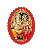 Ganesha And Lakshmi Wall Decorative Showpiece 6 X 8 Inch | 4 MM MDF Wooden Glossy Sublimation Print | Back Hook Wall Hanging | Home Temple & Living Room Decor (F57870)