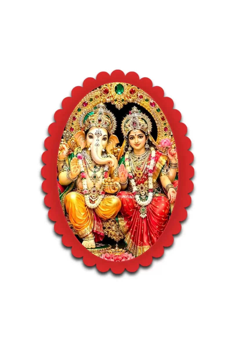 Ganesha And Lakshmi Wall Decorative Showpiece 6 X 8 Inch | 4 MM MDF Wooden Glossy Sublimation Print | Back Hook Wall Hanging | Home Temple & Living Room Decor (F57870)