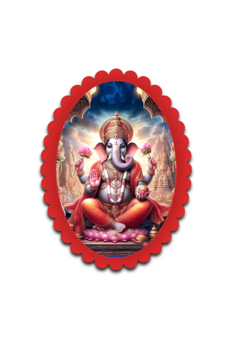 Ganesha Wall Decorative Showpiece 6 X 8 Inch | 4 MM MDF Wooden Glossy Sublimation Print | Back Hook Wall Hanging | Home Temple & Living Room Decor (F57872)