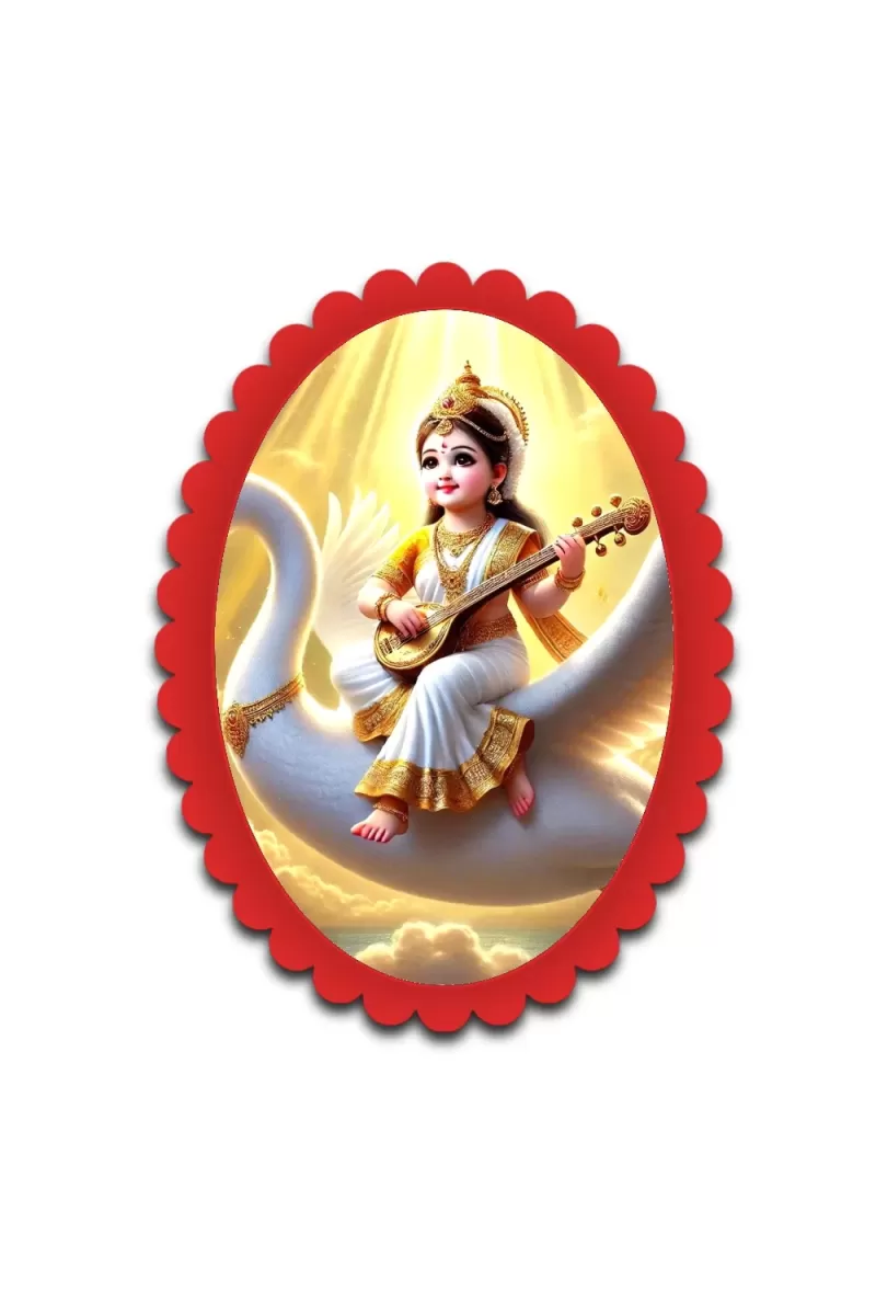 Saraswati Wall Decorative Showpiece 6 X 8 Inch | 4 MM MDF Wooden Glossy Sublimation Print | Back Hook Wall Hanging | Home Temple & Living Room Decor (F57898)