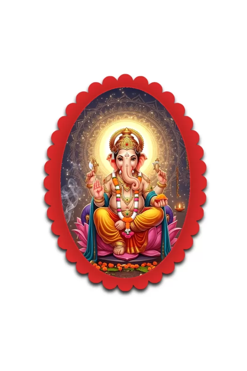 Ganesha Wall Decorative Showpiece 6 X 8 Inch | 4 MM MDF Wooden Glossy Sublimation Print | Back Hook Wall Hanging | Home Temple & Living Room Decor (F57915)