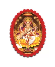 Saraswati Wall Decorative Showpiece 6 X 8 Inch | 4 MM MDF Wooden Glossy Sublimation Print | Back Hook Wall Hanging | Home Temple & Living Room Decor (F57918)