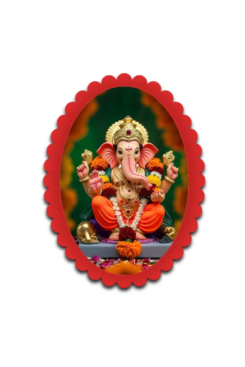 Ganesha Wall Decorative Showpiece 6 X 8 Inch | 4 MM MDF Wooden Glossy Sublimation Print | Back Hook Wall Hanging | Home Temple & Living Room Decor (F57925)