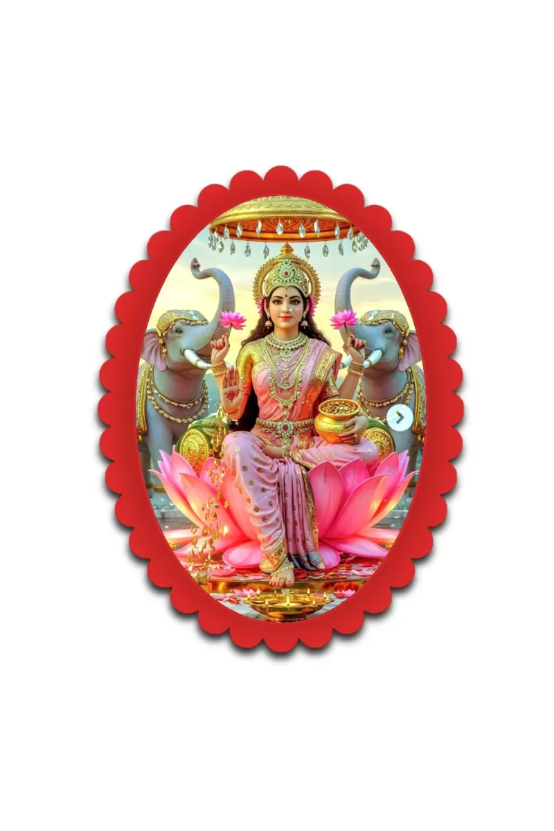 Lakshmi Wall Decorative Showpiece 6 X 8 Inch | 4 MM MDF Wooden Glossy Sublimation Print | Back Hook Wall Hanging | Home Temple & Living Room Decor (F57930)
