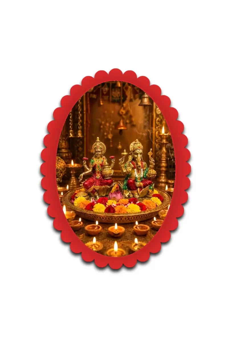 Lakshmi And Ganesha Wall Decorative Showpiece 6 X 8 Inch | 4 MM MDF Wooden Glossy Sublimation Print | Back Hook Wall Hanging | Home Temple & Living Room Decor (F57932)