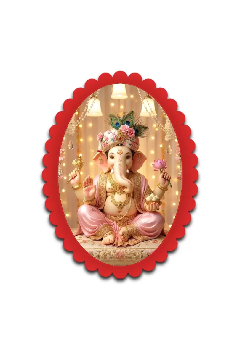 Ganesha Wall Decorative Showpiece 6 X 8 Inch | 4 MM MDF Wooden Glossy Sublimation Print | Back Hook Wall Hanging | Home Temple & Living Room Decor (F57937)
