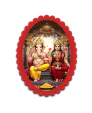 Ganesha And Lakshmi Wall Decorative Showpiece 6 X 8 Inch | 4 MM MDF Wooden Glossy Sublimation Print | Back Hook Wall Hanging | Home Temple & Living Room Decor (F57938)