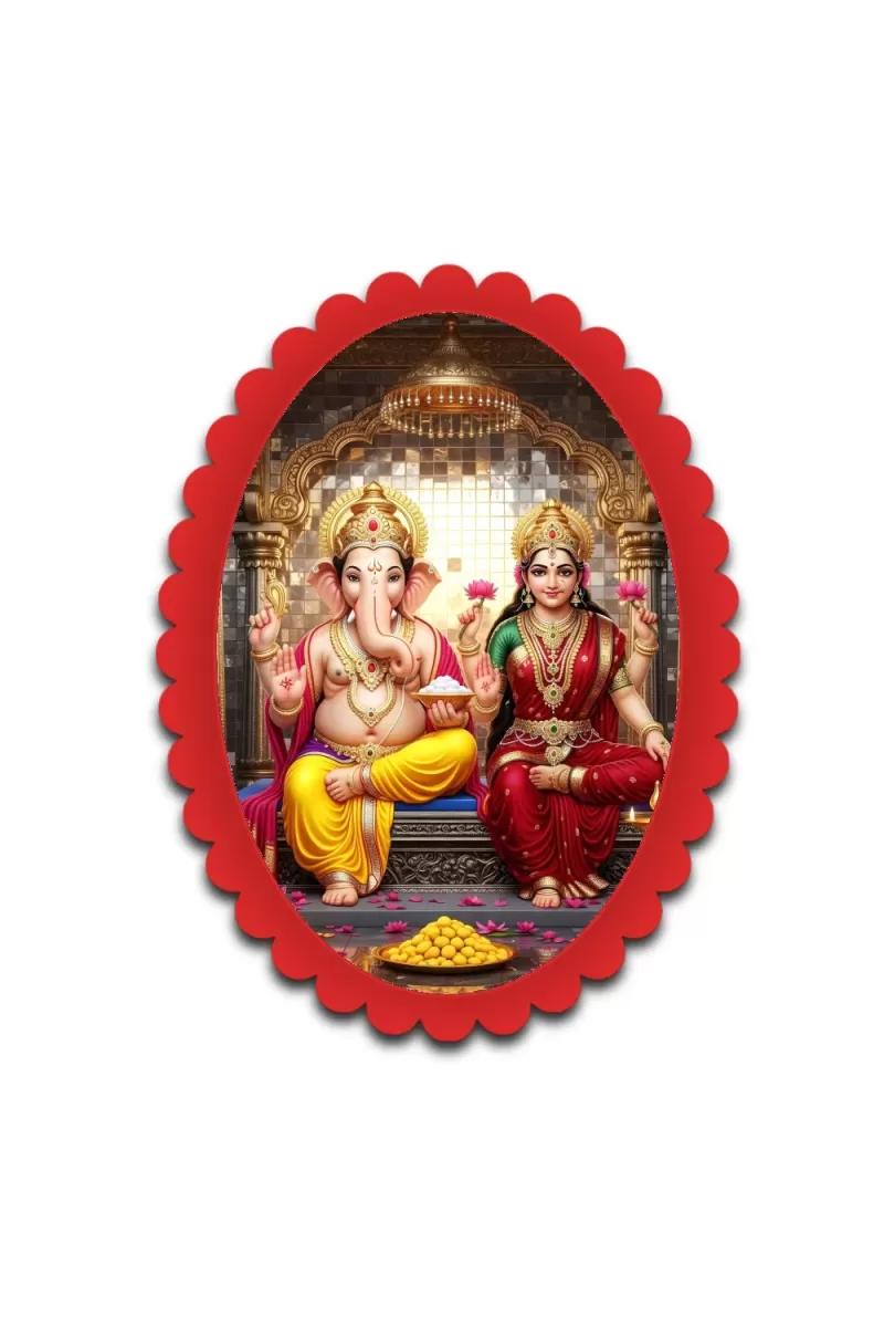 Ganesha And Lakshmi Wall Decorative Showpiece 6 X 8 Inch | 4 MM MDF Wooden Glossy Sublimation Print | Back Hook Wall Hanging | Home Temple & Living Room Decor (F57938)