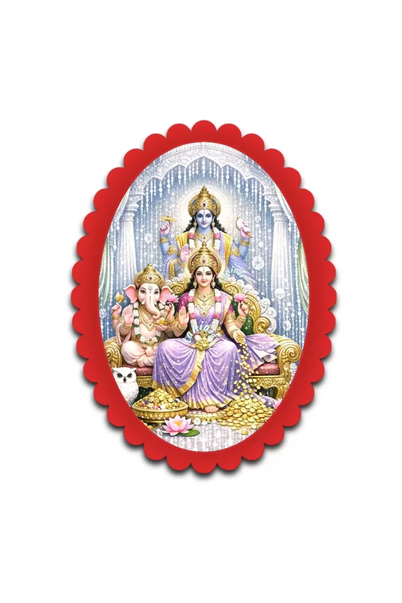 Lakshmi Wall Decorative Showpiece 6 X 8 Inch | 4 MM MDF Wooden Glossy Sublimation Print | Back Hook Wall Hanging | Home Temple & Living Room Decor (F57939)