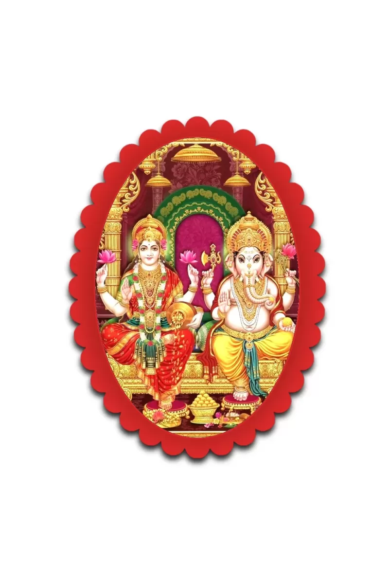 Lakshmi And Ganesha Wall Decorative Showpiece 6 X 8 Inch | 4 MM MDF Wooden Glossy Sublimation Print | Back Hook Wall Hanging | Home Temple & Living Room Decor (F57940)