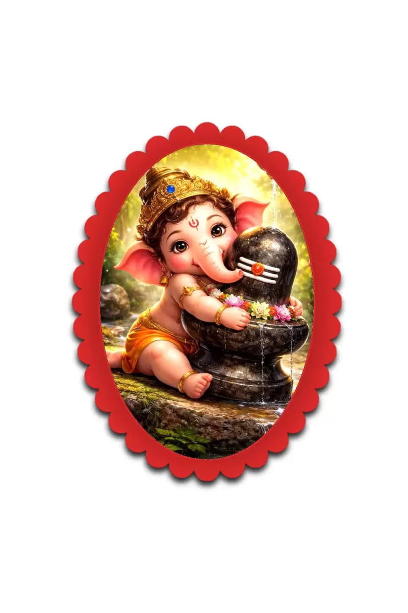 Ganesha Wall Decorative Showpiece 6 X 8 Inch | 4 MM MDF Wooden Glossy Sublimation Print | Back Hook Wall Hanging | Home Temple & Living Room Decor (F57949)
