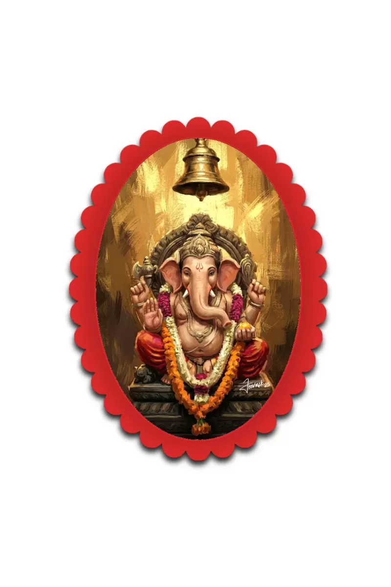 Ganesha Wall Decorative Showpiece 6 X 8 Inch | 4 MM MDF Wooden Glossy Sublimation Print | Back Hook Wall Hanging | Home Temple & Living Room Decor (F57966)