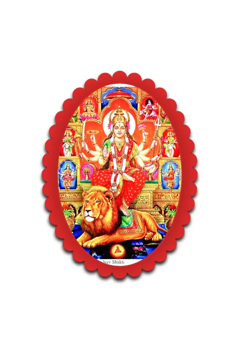 Navshakti Wall Decorative Showpiece 6 X 8 Inch | 4 MM MDF Wooden Glossy Sublimation Print | Back Hook Wall Hanging | Home Temple & Living Room Decor (F57979)