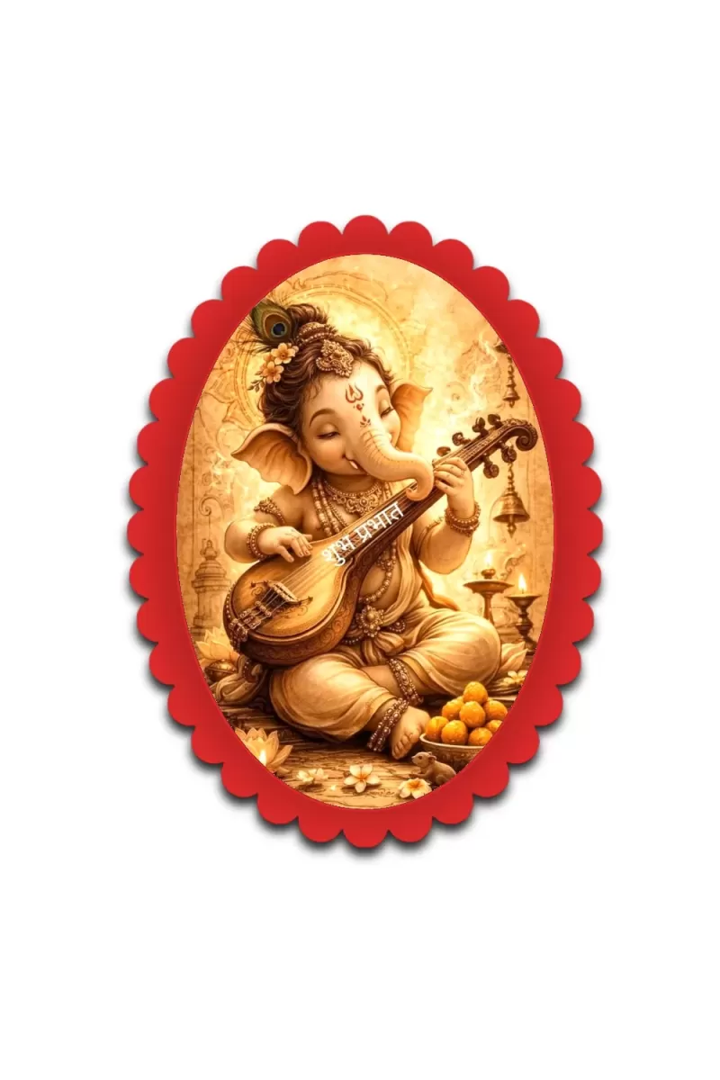 Ganesha Wall Decorative Showpiece 6 X 8 Inch | 4 MM MDF Wooden Glossy Sublimation Print | Back Hook Wall Hanging | Home Temple & Living Room Decor (F57990)