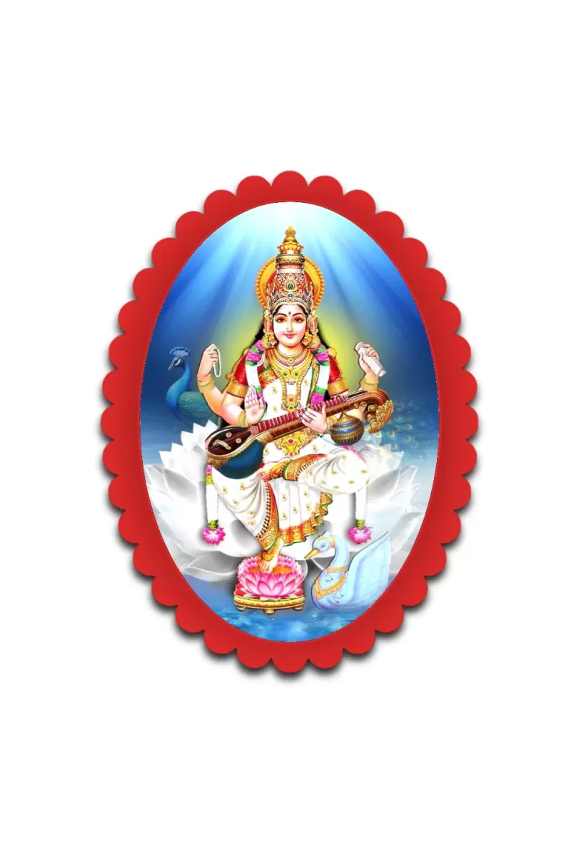 Saraswati Wall Decorative Showpiece 6 X 8 Inch | 4 MM MDF Wooden Glossy Sublimation Print | Back Hook Wall Hanging | Home Temple & Living Room Decor (F58002)