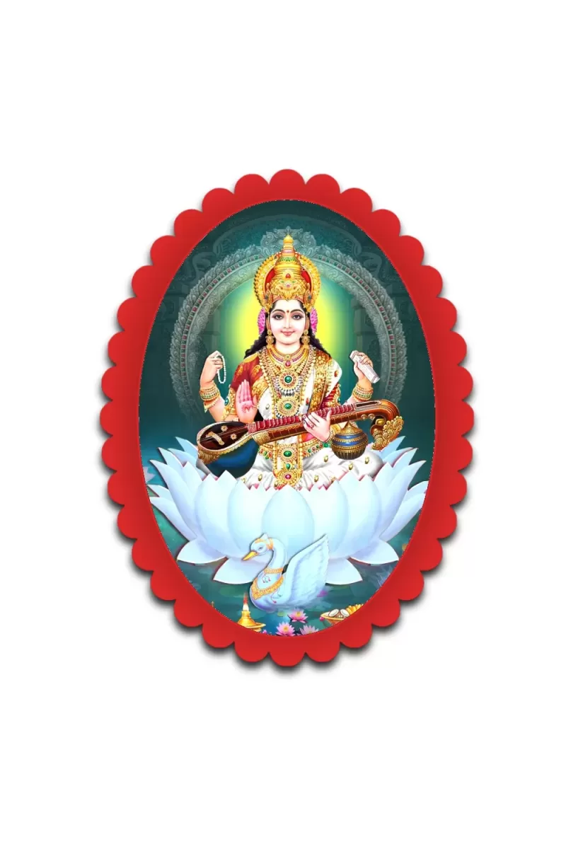 Saraswati Wall Decorative Showpiece 6 X 8 Inch | 4 MM MDF Wooden Glossy Sublimation Print | Back Hook Wall Hanging | Home Temple & Living Room Decor (F58003)