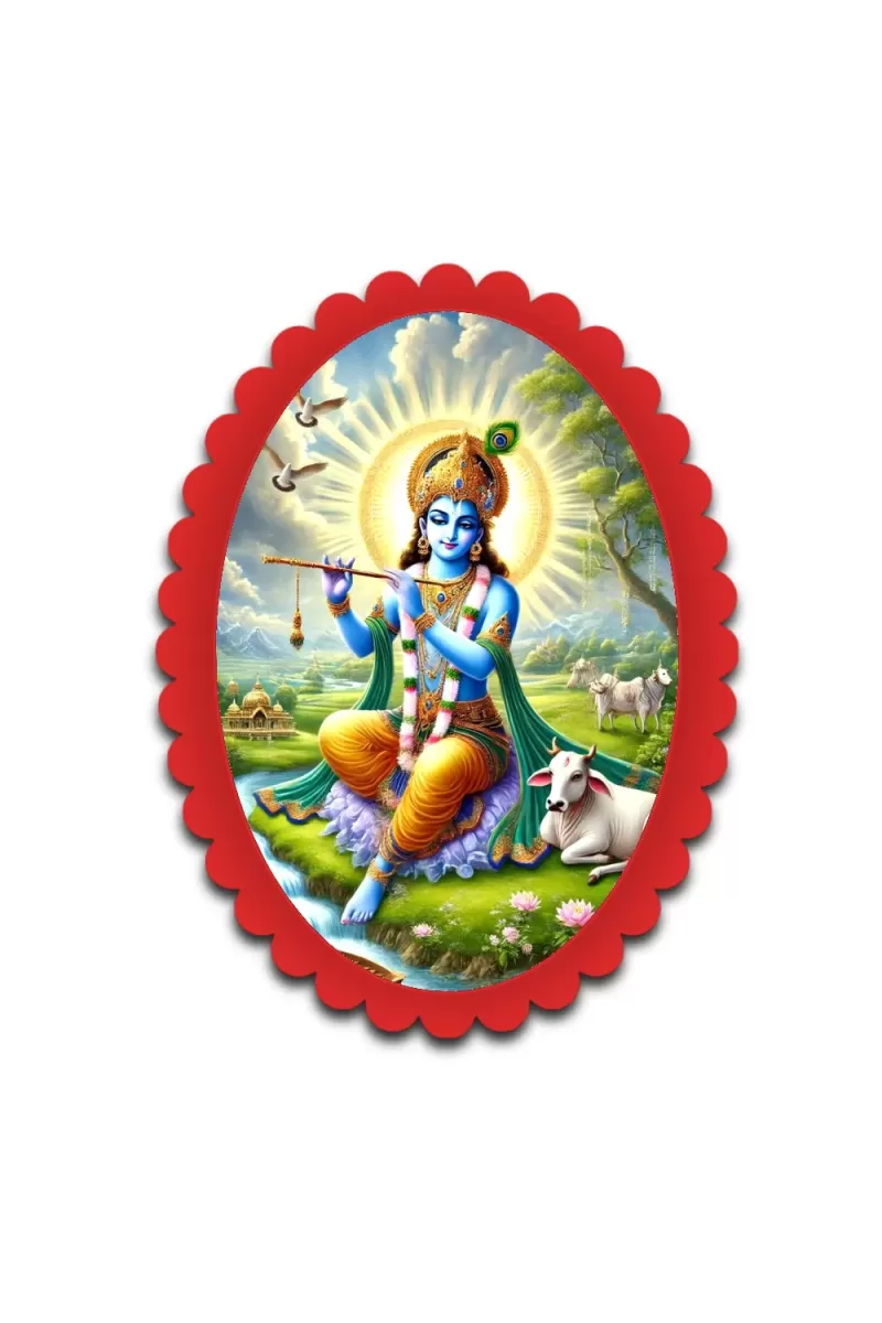 Krishna Wall Decorative Showpiece 6 X 8 Inch | 4 MM MDF Wooden Glossy Sublimation Print | Back Hook Wall Hanging | Home Temple & Living Room Decor (F58176)