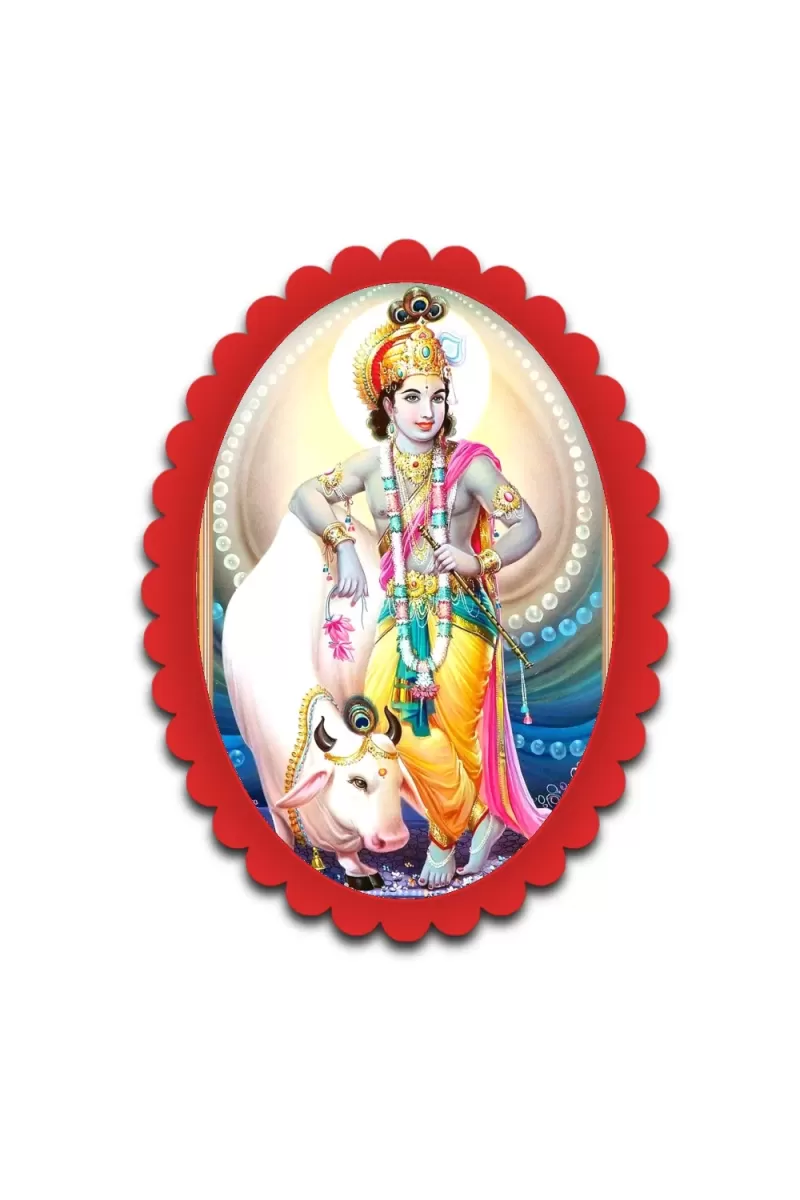 Krishna Wall Decorative Showpiece 6 X 8 Inch | 4 MM MDF Wooden Glossy Sublimation Print | Back Hook Wall Hanging | Home Temple & Living Room Decor (F58179)