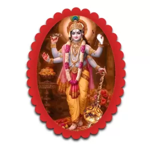Lord Vishnu Wall Decorative Showpiece 6 X 8 Inch | 4 MM MDF Wooden Glossy Sublimation Print | Back Hook Wall Hanging | Home Temple & Living Room Decor (F58187)
