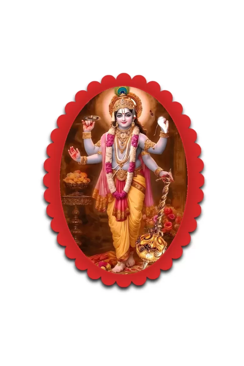 Lord Vishnu Wall Decorative Showpiece 6 X 8 Inch | 4 MM MDF Wooden Glossy Sublimation Print | Back Hook Wall Hanging | Home Temple & Living Room Decor (F58187)