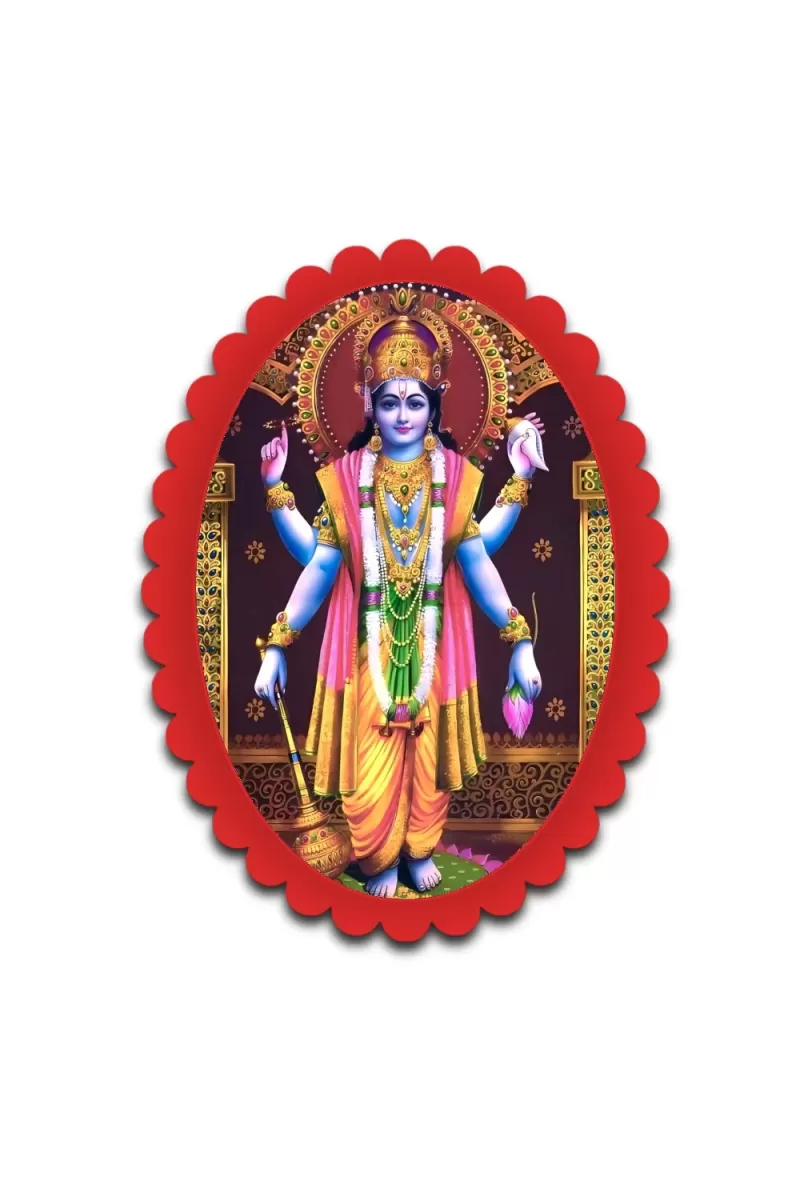 Vishnu Wall Decorative Showpiece 6 X 8 Inch | 4 MM MDF Wooden Glossy Sublimation Print | Back Hook Wall Hanging | Home Temple & Living Room Decor (F58188)