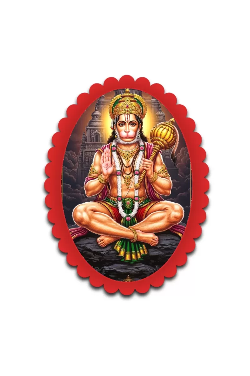 Hanuman Wall Decorative Showpiece 6 X 8 Inch | 4 MM MDF Wooden Glossy Sublimation Print | Back Hook Wall Hanging | Home Temple & Living Room Decor (F58193)
