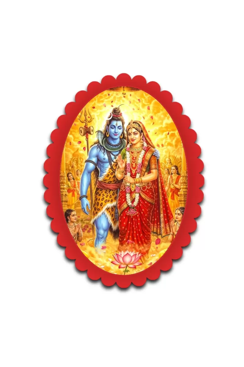 Shiva And Parvati Wall Decorative Showpiece 6 X 8 Inch | 4 MM MDF Wooden Glossy Sublimation Print | Back Hook Wall Hanging | Home Temple & Living Room Decor (F58200)