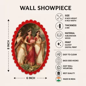 Saraswati Wall Decorative Showpiece 6 X 8 Inch | 4 MM MDF Wooden Glossy Sublimation Print | Back Hook Wall Hanging | Home Temple & Living Room Decor (F56964)