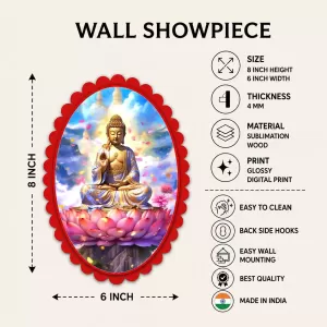 Gautama Buddha Wall Decorative Showpiece 6 X 8 Inch | 4 MM MDF Wooden Glossy Sublimation Print | Back Hook Wall Hanging | Home Temple & Living Room Decor (F56968)