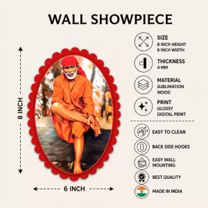Sai Baba Of Shirdi Wall Decorative Showpiece 6 X 8 Inch | 4 MM MDF Wooden Glossy Sublimation Print | Back Hook Wall Hanging | Home Temple & Living Room Decor (F56969) Sai Baba Of Shirdi Wall Decorative Showpiece 6 X 8 Inch | 4 MM MDF Wooden Glossy Sublimation Print | Back Hook Wall Hanging | Home Temple & Living Room Decor (F56969)