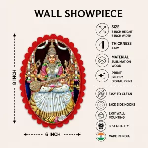 Goddess Saraswati Wall Decorative Showpiece 6 X 8 Inch | 4 MM MDF Wooden Glossy Sublimation Print | Back Hook Wall Hanging | Home Temple & Living Room Decor (F57017) Goddess Saraswati Wall Decorative Showpiece 6 X 8 Inch | 4 MM MDF Wooden Glossy Sublimation Print | Back Hook Wall Hanging | Home Temple & Living Room Decor (F57017)