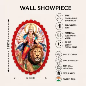 Goddess Durga Wall Decorative Showpiece 6 X 8 Inch | 4 MM MDF Wooden Glossy Sublimation Print | Back Hook Wall Hanging | Home Temple & Living Room Decor (F57048)