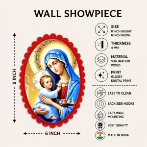 Mary And Jesus Wall Decorative Showpiece 6 X 8 Inch | 4 MM MDF Wooden Glossy Sublimation Print | Back Hook Wall Hanging | Home Temple & Living Room Decor (F57052) Mary And Jesus Wall Decorative Showpiece 6 X 8 Inch | 4 MM MDF Wooden Glossy Sublimation Print | Back Hook Wall Hanging | Home Temple & Living Room Decor (F57052)
