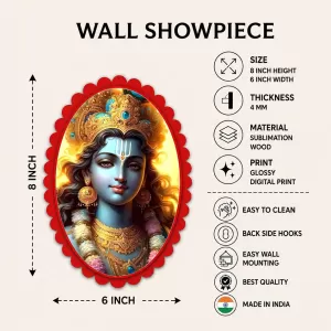Krishna Wall Decorative Showpiece 6 X 8 Inch | 4 MM MDF Wooden Glossy Sublimation Print | Back Hook Wall Hanging | Home Temple & Living Room Decor (F57119) Krishna Wall Decorative Showpiece 6 X 8 Inch | 4 MM MDF Wooden Glossy Sublimation Print | Back Hook Wall Hanging | Home Temple & Living Room Decor (F57119)