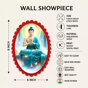 Gautama Buddha Wall Decorative Showpiece 6 X 8 Inch | 4 MM MDF Wooden Glossy Sublimation Print | Back Hook Wall Hanging | Home Temple & Living Room Decor (F57179)